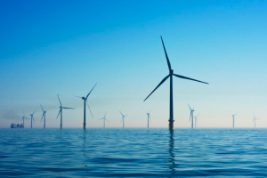 Wind turbine field in the sea